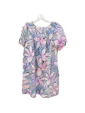 Vintage Sears House Dress L Pink Floral Cotton Muumuu Hawaiian Tropical Lounge